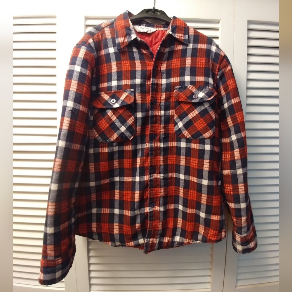 Plaid Flannel Shacket With Quilted Lining - Red and Blue